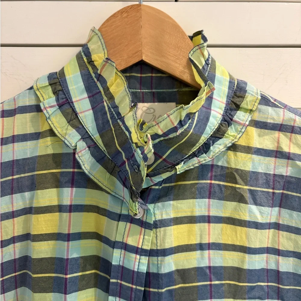 J Crew Ruffle collar plaid shirt
